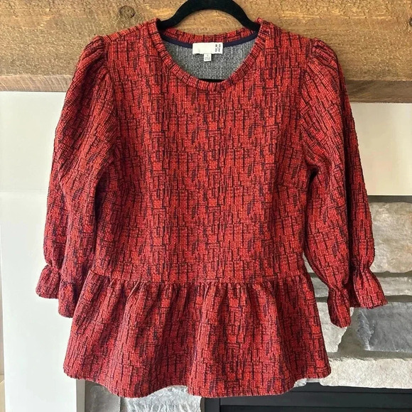 Ro & De Anthropologie Top Size S “parette” Peplum Orange Navy Preppy Career City - Picture 2 of 10